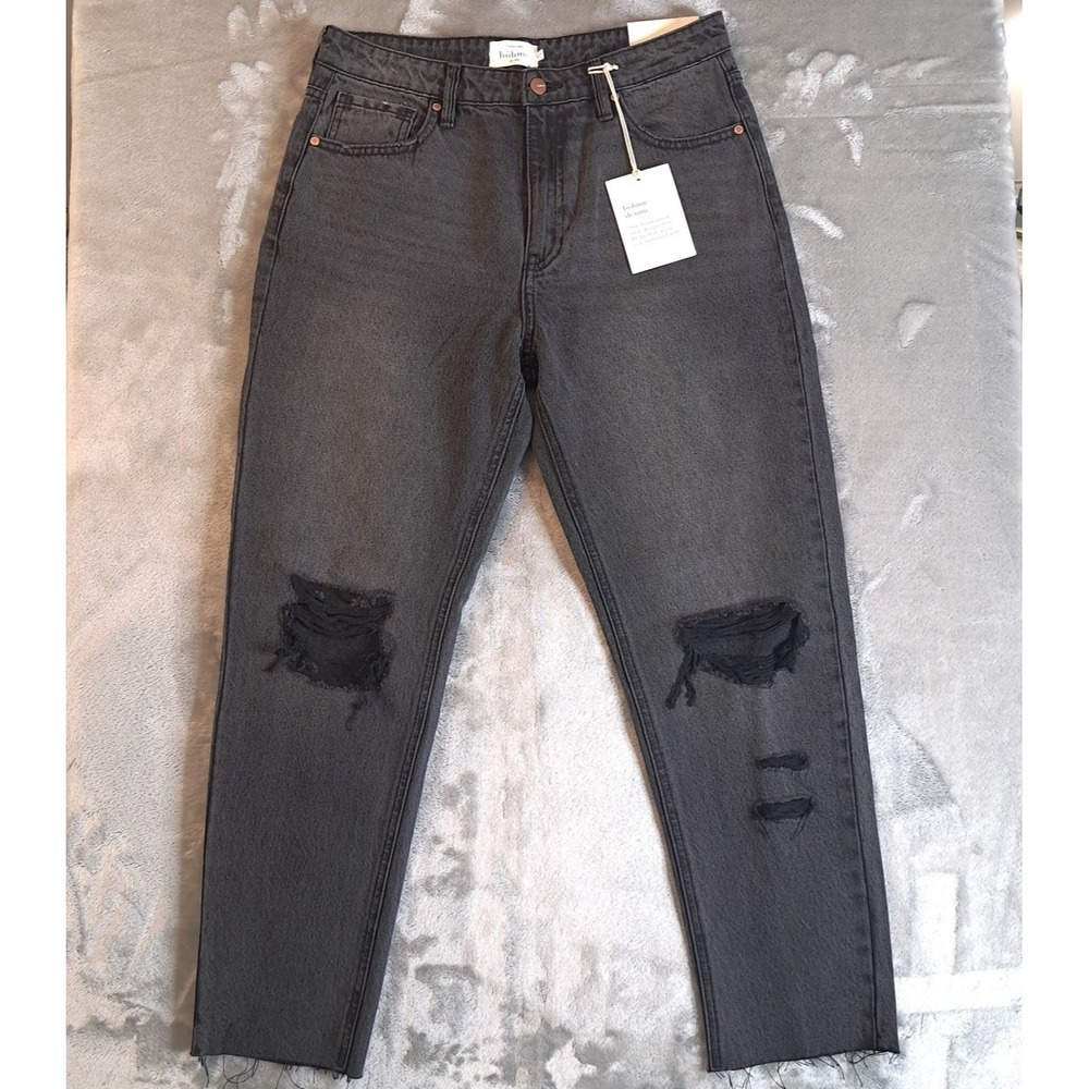 Bohme Harold Black Distressed Jeans 27 High Rise Mom‎ Straight Raw Hem NWT